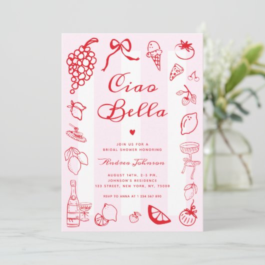 Ciao Bella Italienisches Brautparty Drawn Lemon Einladung (Stehend Vorderseite)