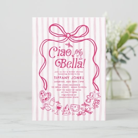 Ciao Bella Pink Brautparty Einladung (Stehend Vorderseite)