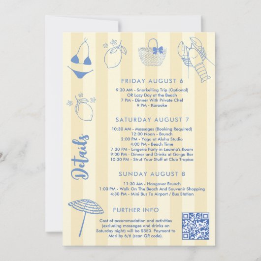 Ciao Bella Squiggle Border Bachelorette Wochenende Einladung (Rückseite)