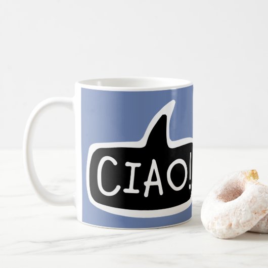 CIAO! Italienische Gruß, Hallo, Sprechblase Kaffeetasse (Mit Donut)