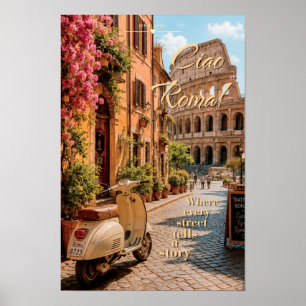 Ciao Roma Vintage Vespa Colosseum Szenische Kunst Poster