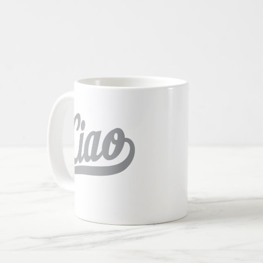 Ciao Script (grau) Kaffeetasse (Vorderseite Links)