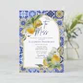 Ciao to Miss Blue Tile Lemon Brautparty Einladung (Stehend Vorderseite)