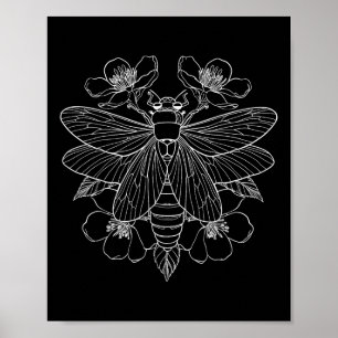 Cicada-Blumen-Insekt-Bug-Vintage-Tätowierer En Poster