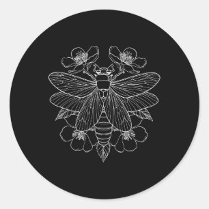 Cicada Blumen Insekt Käfer Vintage Tattoo Künstler Runder Aufkleber