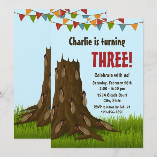 Cicada Geburtstagseinladung Einladung (Vorne/Hinten)