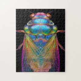 Cicada in leuchtenden Farben auf schwarz Puzzle