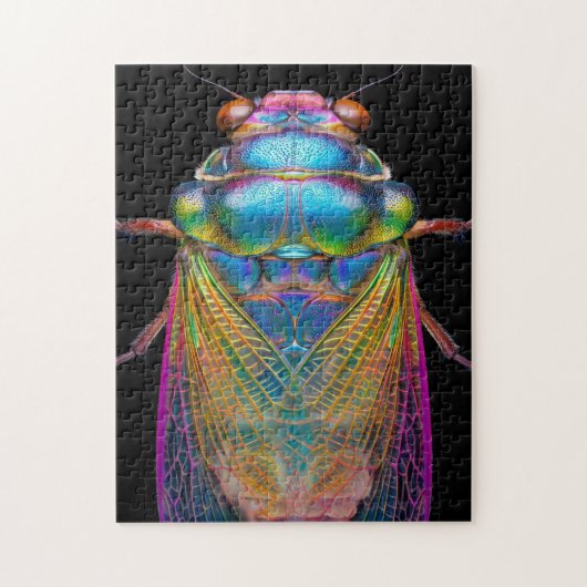 Cicada in leuchtenden Farben auf schwarz Puzzle (Vertikal)