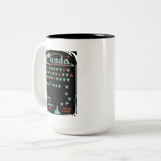 Cicada Invada Zweifarbige Tasse (Vorderseite Links)