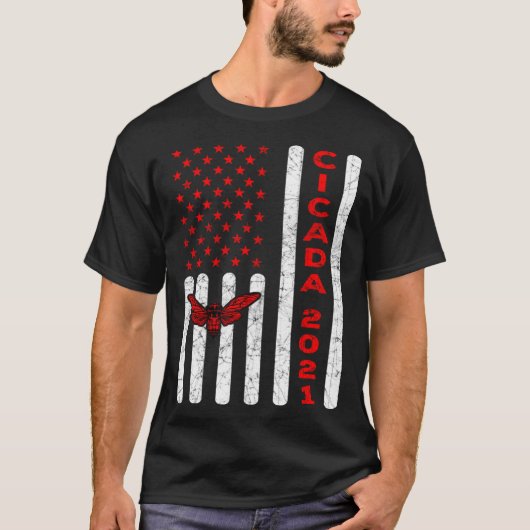 Cicada Invasion 2021 Insect Brood X American Flag T-Shirt (Vorderseite)