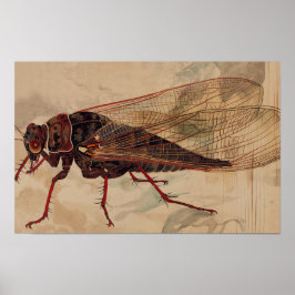 Cicada ukiyo-e style with copy space poster