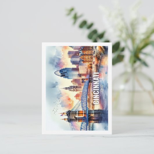 Cicinnati Ohio FamWahl Sehenswürdigkeiten Aquarell Postkarte (Stehend Vorderseite)