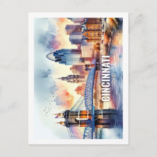 Cicinnati Ohio FamWahl Sehenswürdigkeiten Aquarell Postkarte (Vorderseite)