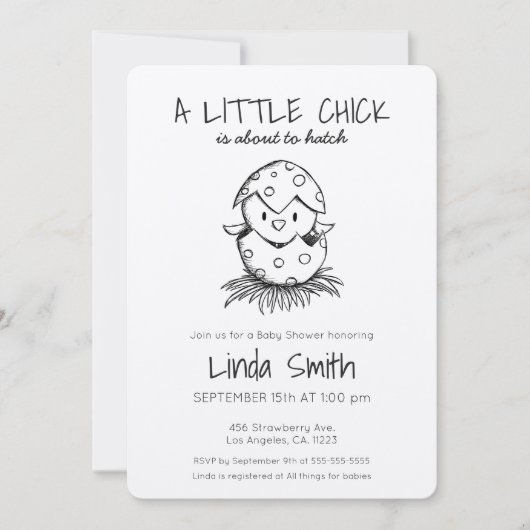 Cick About to Hatch Black Sketch Baby Shower Invi Einladung (Vorderseite)
