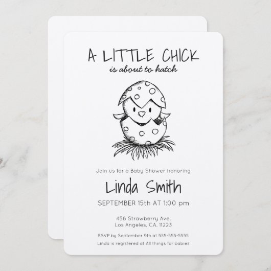 Cick About to Hatch Black Sketch Baby Shower Invi Einladung (Vorne/Hinten)