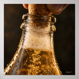 Ciderflaschen-Blasen-Makrofotografie Poster