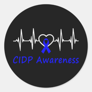 Cidp Awareness Heartbeat Liebe Blue Ribbon-Unterst Runder Aufkleber