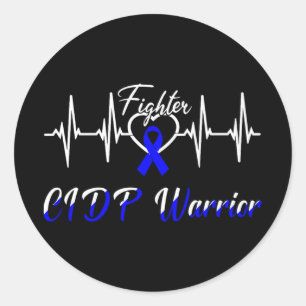 Cidp Awareness Warrior Heartbeat Fight Blue Ribbon Runder Aufkleber
