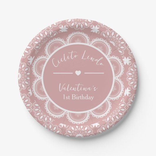 Cielito Lindo 1. Geburtstag Rosa Pappteller (Vorderseite)
