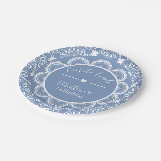 Cielito Lindo 1st Birthday Blue  Pappteller (Schrägansicht)