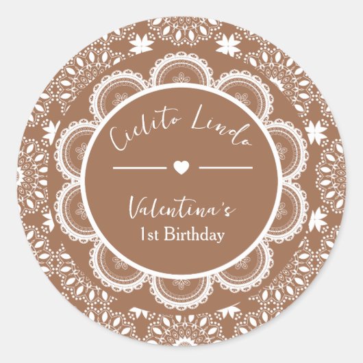 Cielito Lindo 1st Birthday Brown Runder Aufkleber (Vorderseite)