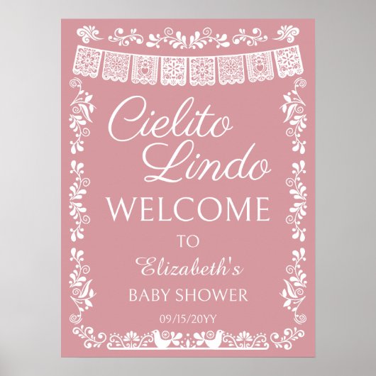 Cielito Lindo Baby Shower Willkommensgruß Rosa Poster (Vorne)