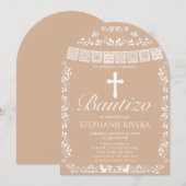 Cielito Lindo Beige Bautizo Bogen Einladung (Vorne/Hinten)