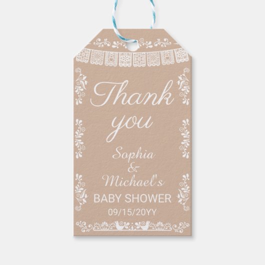 Cielito Lindo Beige Papel Picado Baby Shower Geschenkanhänger (Vorderseite)
