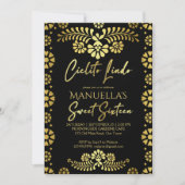Cielito lindo black gold Mexican sweet 16 birthday Einladung (Vorderseite)
