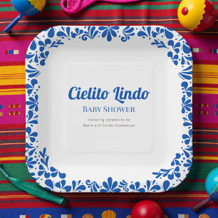 Cielito Lindo Blaue Talavera-Blumen-Baby-Party  Pappteller