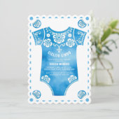 Cielito Lindo Blue Bodysuit Babydusche Einladung (Stehend Vorderseite)