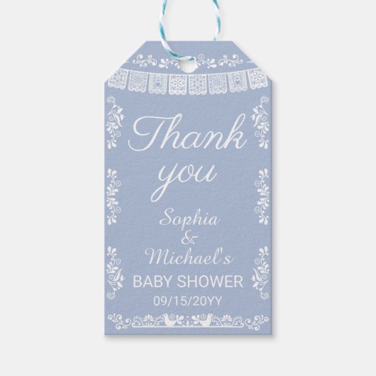 Cielito Lindo Blue Papel Picado Baby Shower Geschenkanhänger (Vorderseite)