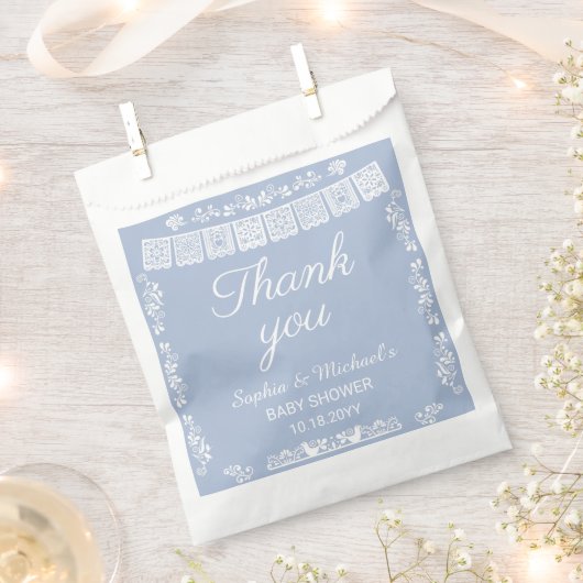 Cielito Lindo Blue Papel Picado Baby Shower Geschenktütchen (Ausgeschnitten)