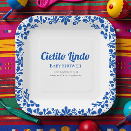 Cielito Lindo Blue Talavera Floral Baby Shower  Pappteller