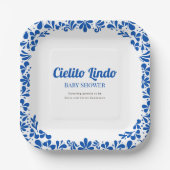 Cielito Lindo Blue Talavera Floral Baby Shower Pappteller (Vorderseite)