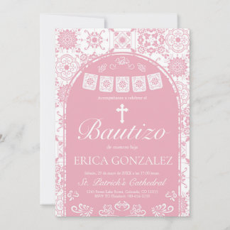 Cielito Lindo Blush Pink Bautizo Talavera Einladung