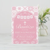 Cielito Lindo Blush Pink Bautizo Talavera Einladung (Stehend Vorderseite)