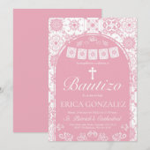 Cielito Lindo Blush Pink Bautizo Talavera Einladung (Vorne/Hinten)