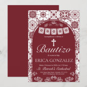 Cielito Lindo Burgundy Bautizo Talavera Einladung (Vorne/Hinten)