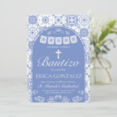 Cielito Lindo Dusty Blue Bautizo Talavera  Einladung (Stehend Vorderseite)