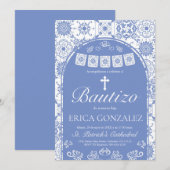 Cielito Lindo Dusty Blue Bautizo Talavera  Einladung (Vorne/Hinten)