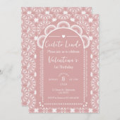 Cielito Lindo Einladung 1. Geburtstag Pink (Vorne/Hinten)