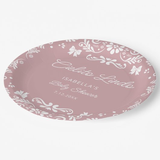 Cielito Lindo Mexican Girl Baby Shower Pappteller (Schrägansicht)