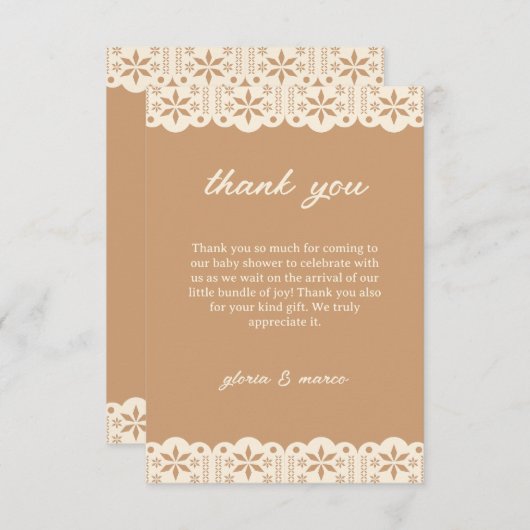 Cielito Lindo Papel Picado Neutral Baby Dusche Dankeskarte (Vorne/Hinten)
