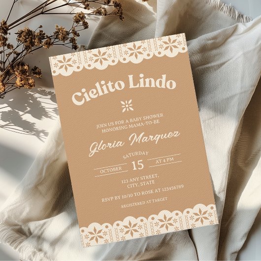 Cielito Lindo Papel Picado Neutral Baby Dusche Einladung
