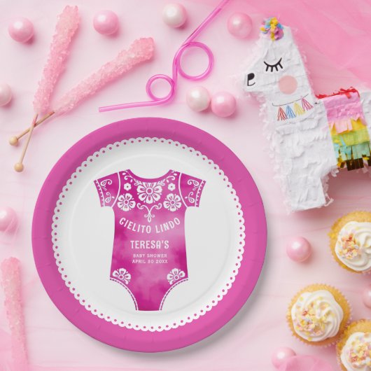 Cielito Lindo Pink Bodysuit Mädchendusche Pappteller (Party)