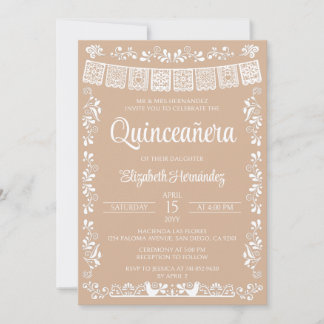 Cielito Lindo Quinceañera Beige Einladung
