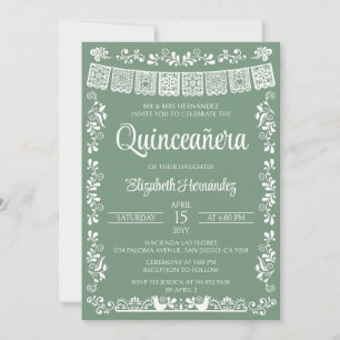 Cielito Lindo Quinceañera Salbei-Grün Einladung