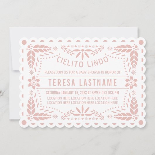 Cielito Lindo rosa Papagei Picado Mädchen Dusche Einladung (Vorderseite)