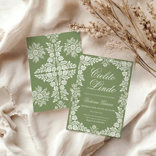 Cielito Lindo Sage green Baby Dusche Einladung